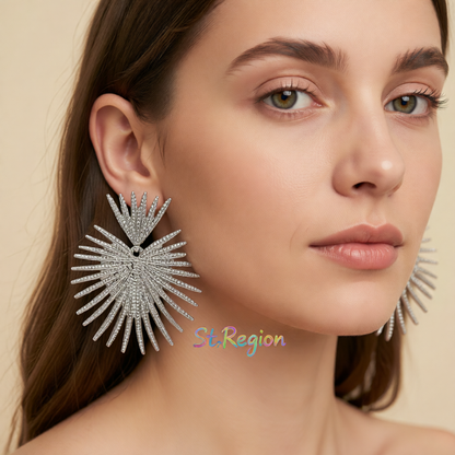 Silver-Plated Heart Burst Drop Earrings