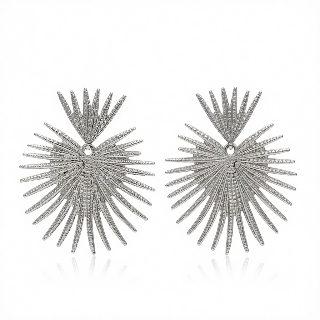 Silver-Plated Heart Burst Drop Earrings