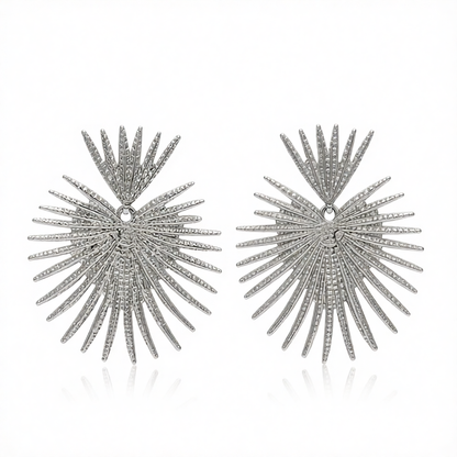 Silver-Plated Heart Burst Drop Earrings