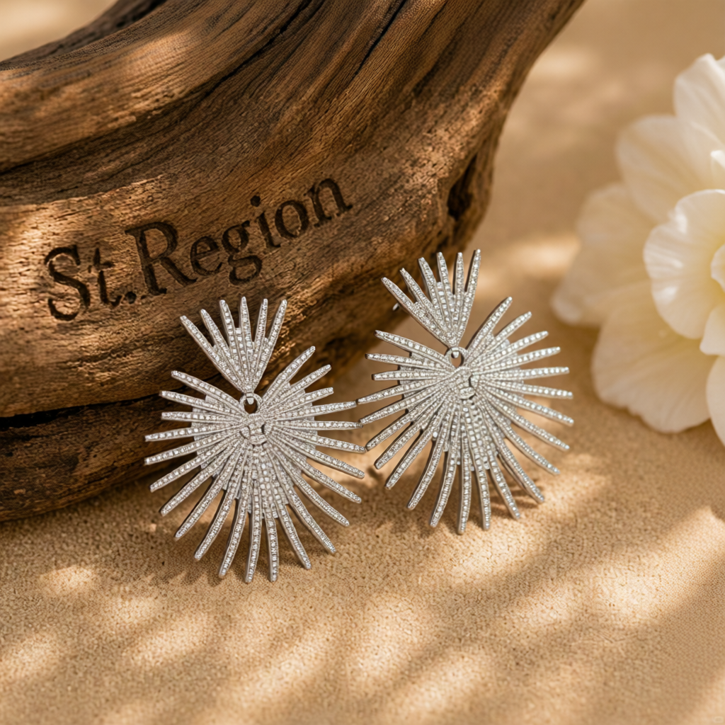 Silver-Plated Heart Burst Drop Earrings