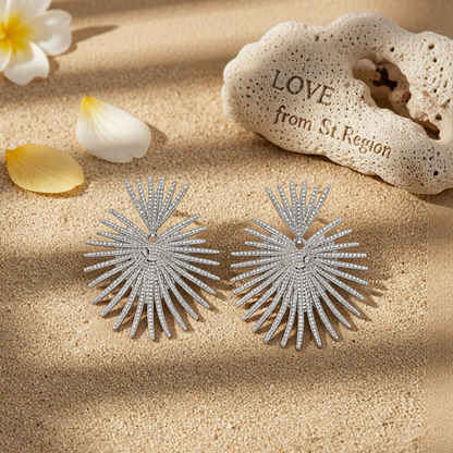 Silver-Plated Heart Burst Drop Earrings