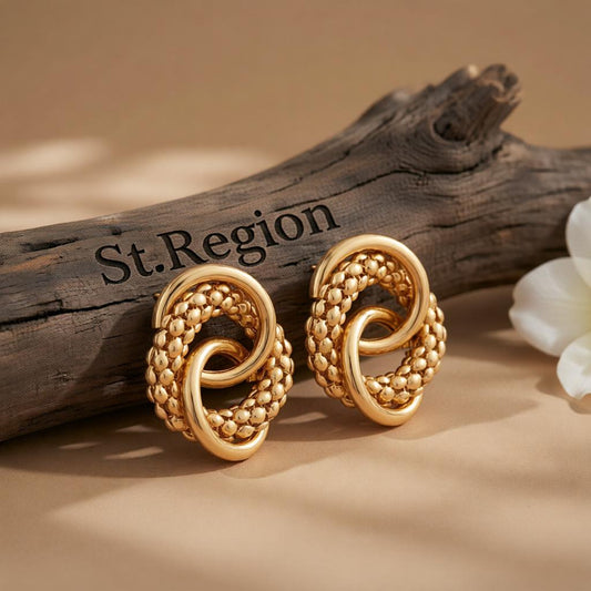 18K Gold-Plated Crossing Ring Stud Earrings