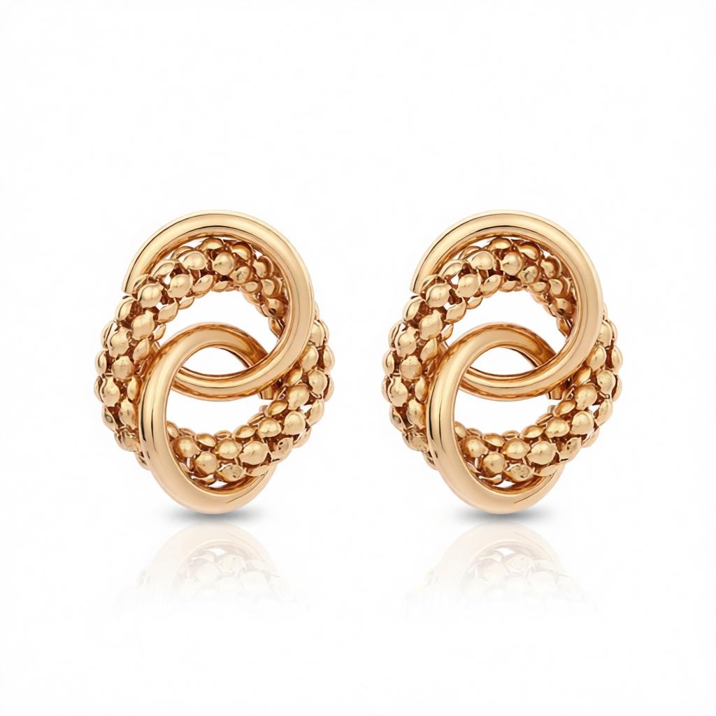 18K Gold-Plated Crossing Ring Stud Earrings, gold drop earrings for women, dainty minimalist design, side view