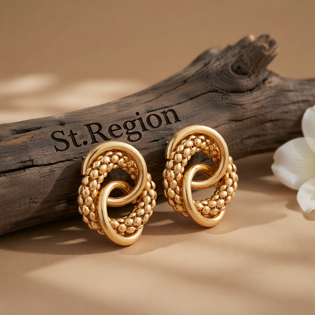 18K Gold-Plated Crossing Ring Stud Earrings