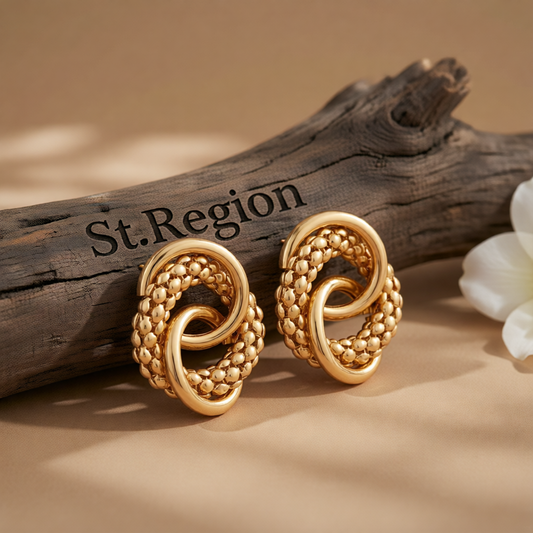 18K Gold-Plated Crossing Ring Stud Earrings