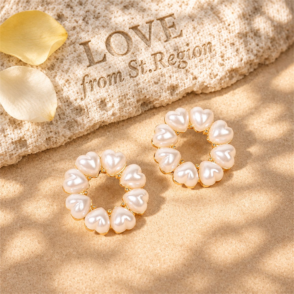 Heart-Shape Pearl and 18K Gold-Plated Circle Stud Earrings, gold stud earrings for women, lifestyle look
