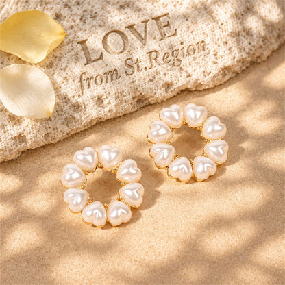 Heart-Shape Pearl and 18K Gold-Plated Circle Stud Earrings, gold stud earrings for women, lifestyle look