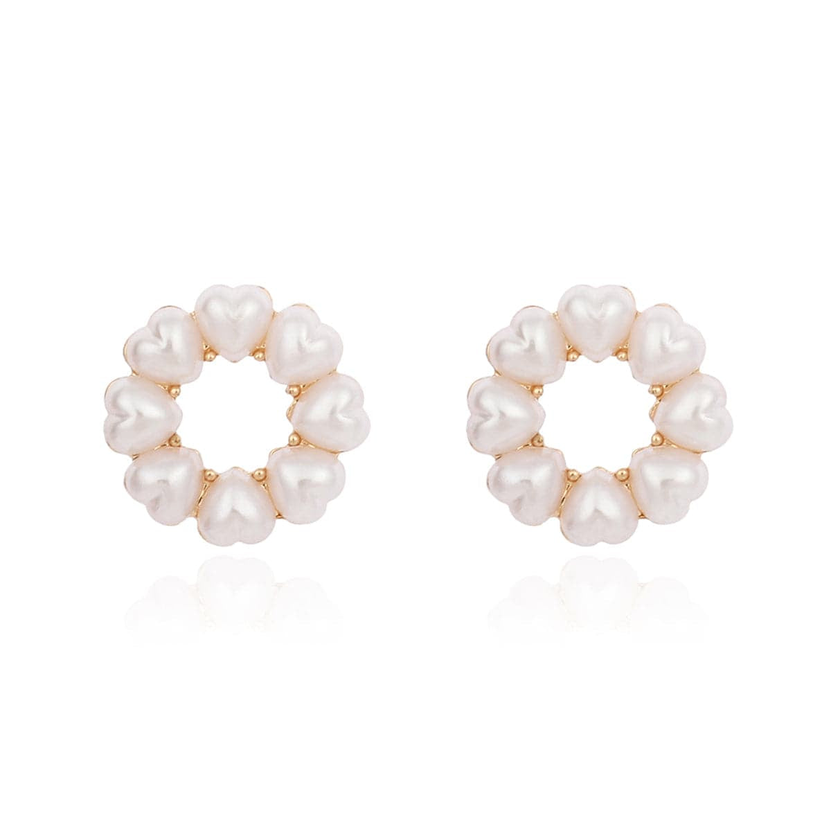 Heart-Shape Pearl and 18K Gold-Plated Circle Stud Earrings, gold stud earrings for women, dainty minimalist design, side view