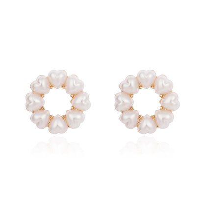 Heart-Shape Pearl and 18K Gold-Plated Circle Stud Earrings, gold stud earrings for women, dainty minimalist design, side view