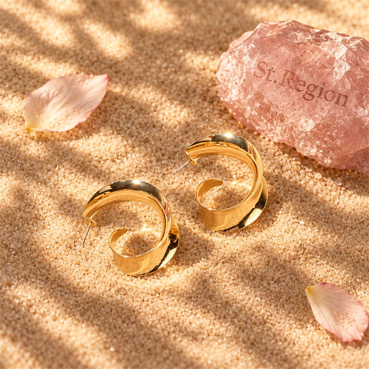 18K Gold-Plated Leaf Curl Huggie Earrings, gold huggie earrings, botanical inspired, detail close-up