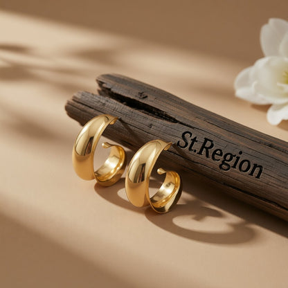 18K Gold-Plated Leaf Curl Huggie Earrings, gold huggie earrings, botanical inspired, front view