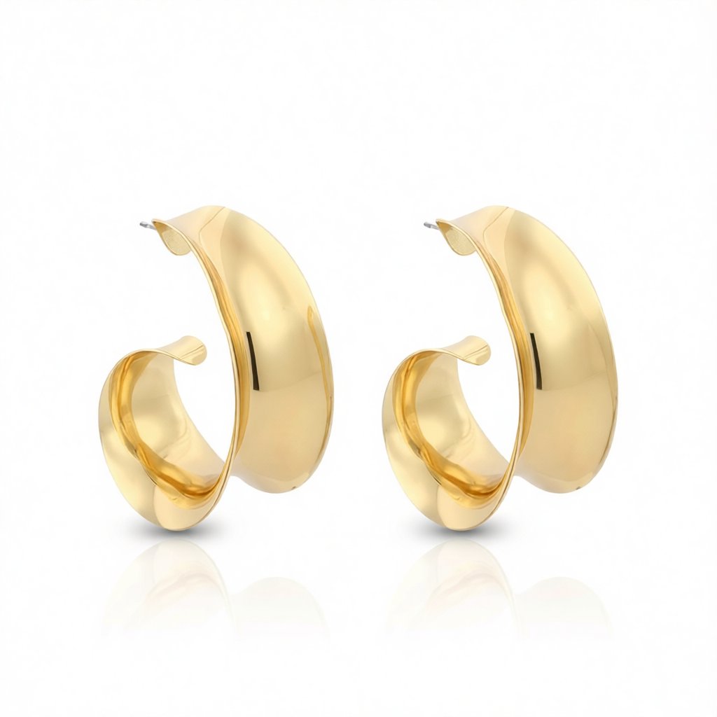 18K Gold-Plated Leaf Curl Huggie Earrings, gold huggie earrings, botanical inspired, side view