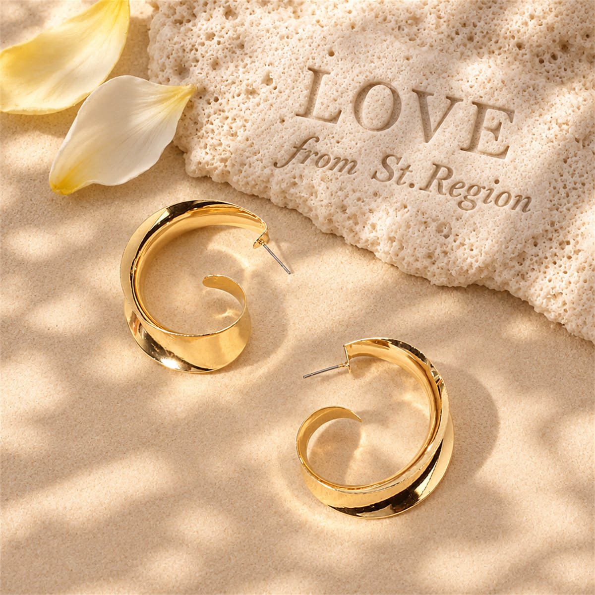 18K Gold-Plated Leaf Curl Huggie Earrings, gold huggie earrings, botanical inspired, lifestyle look
