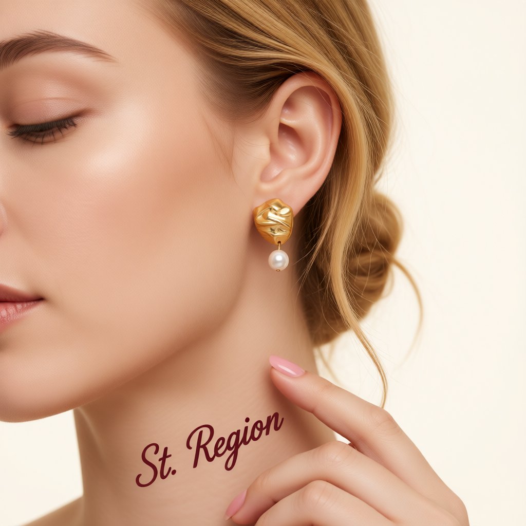 Pearl and 18K Gold-Plated Wrinkle Drop Earrings, gold drop earrings for women, elegant gift for her, styled look