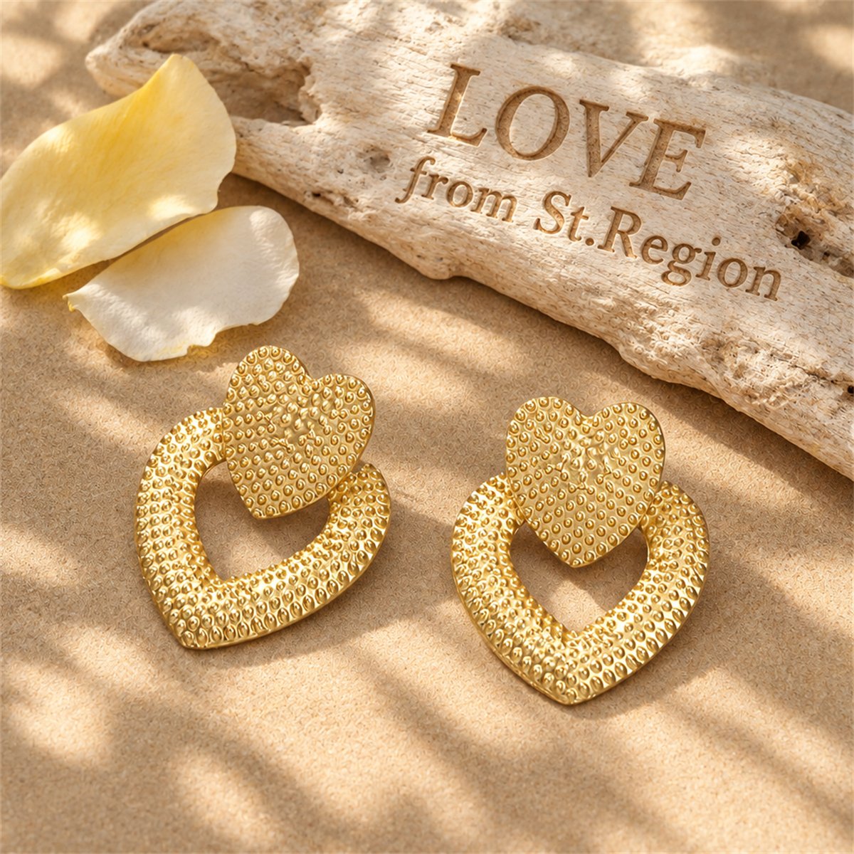 18K Gold-Plated Studded Open Heart Drop Earrings, gold drop earrings for women, vintage-inspired design, lifestyle look