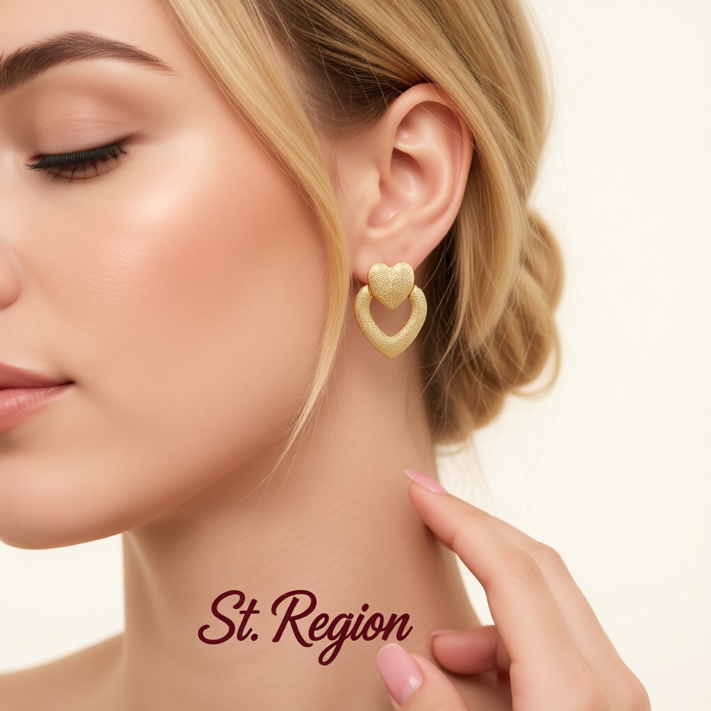 18K Gold-Plated Studded Open Heart Drop Earrings, gold drop earrings for women, vintage-inspired design, styled look