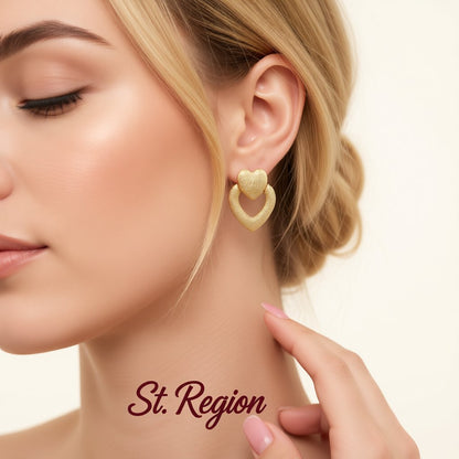 18K Gold-Plated Studded Open Heart Drop Earrings, gold drop earrings for women, vintage-inspired design, styled look