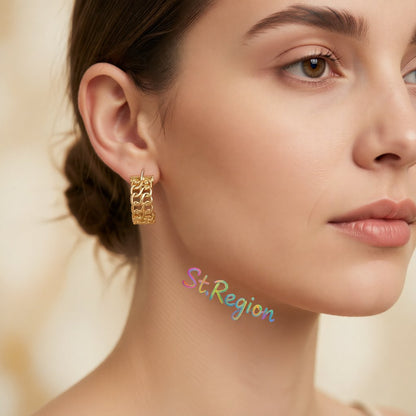 18K Gold-Plated Weaving Huggie Earrings, gold huggie earrings, elegant gift for her, styled look