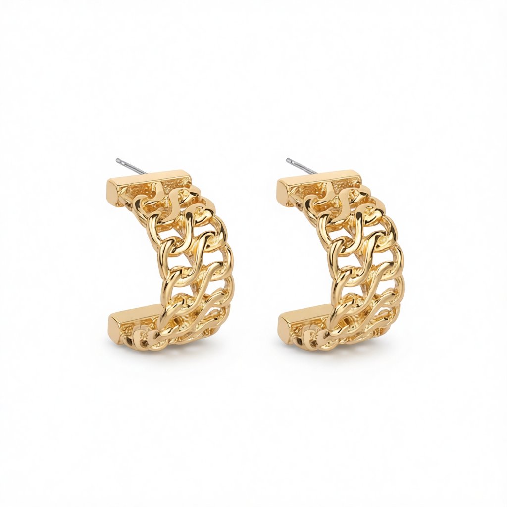 18K Gold-Plated Weaving Huggie Earrings, gold huggie earrings, elegant gift for her, side view