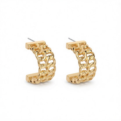 18K Gold-Plated Weaving Huggie Earrings, gold huggie earrings, elegant gift for her, side view