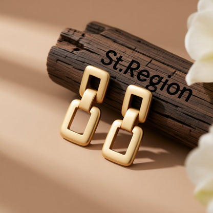 18K Gold-Plated Open Square Drop Earrings, gold drop earrings for women, everyday style, front view