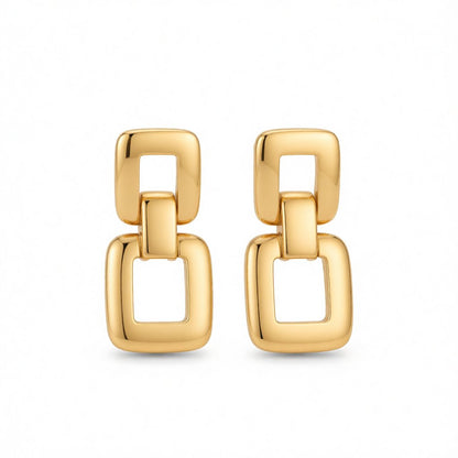 18K Gold-Plated Open Square Drop Earrings, gold drop earrings for women, everyday style, side view