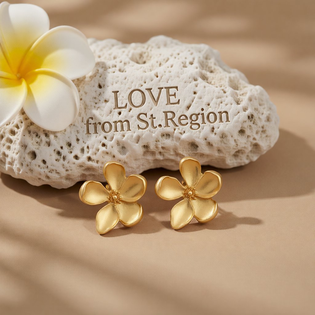 18K Gold-Plated Flower Stud Earrings, gold stud earrings for women, vintage-inspired design, lifestyle look