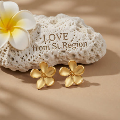 18K Gold-Plated Flower Stud Earrings, gold stud earrings for women, vintage-inspired design, lifestyle look