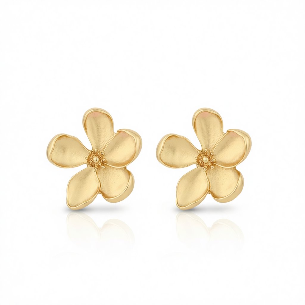 18K Gold-Plated Flower Stud Earrings, gold stud earrings for women, vintage-inspired design, side view