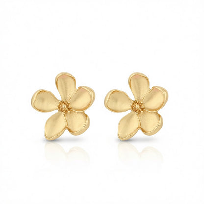 18K Gold-Plated Flower Stud Earrings, gold stud earrings for women, vintage-inspired design, side view