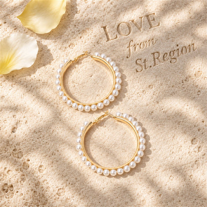 Pearl & 18K Gold-Plated Hoop Earrings