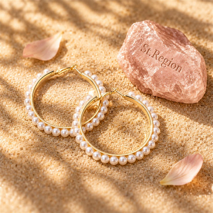Pearl & 18K Gold-Plated Hoop Earrings