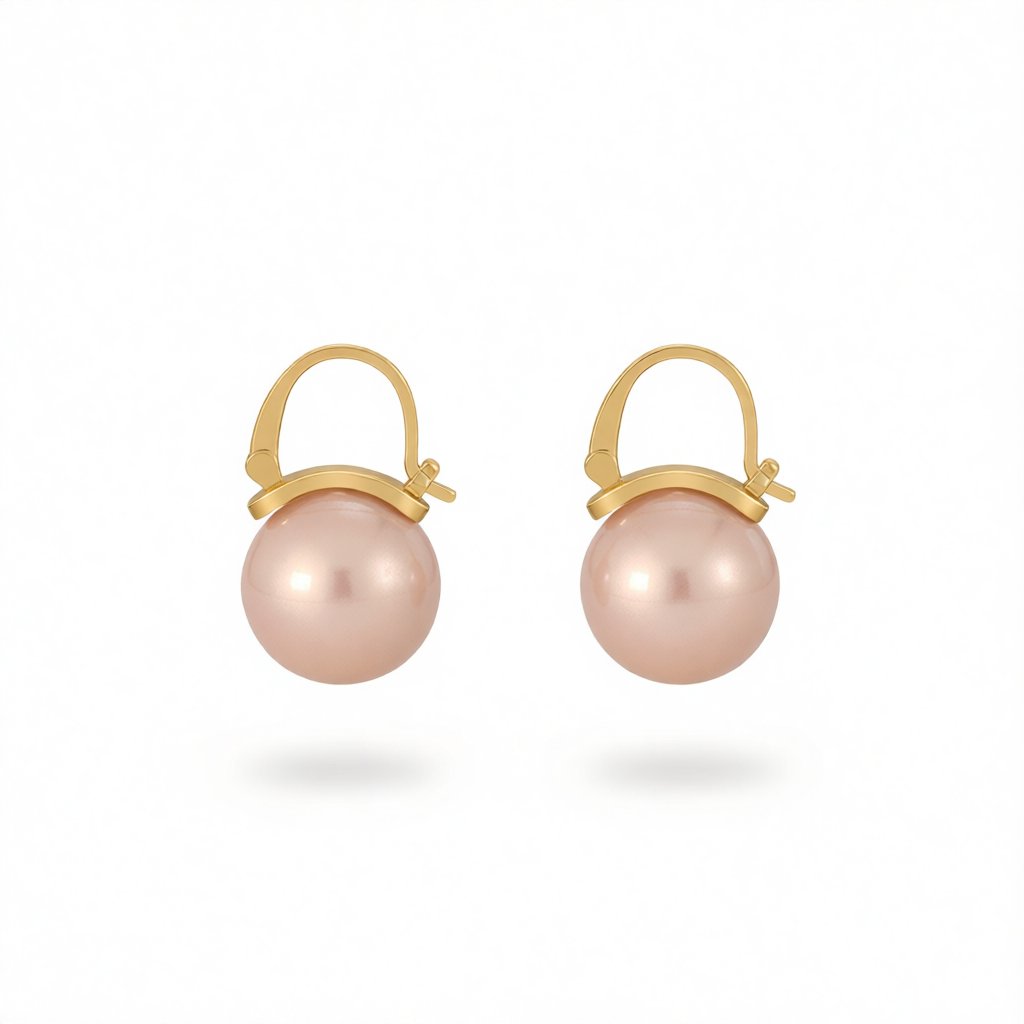 Champagne Pearl and 18K Gold-Plated Huggie Earrings, gold huggie earrings, vintage-inspired design, side view