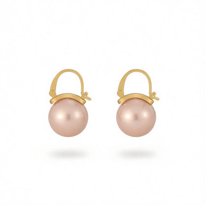 Champagne Pearl and 18K Gold-Plated Huggie Earrings, gold huggie earrings, vintage-inspired design, side view