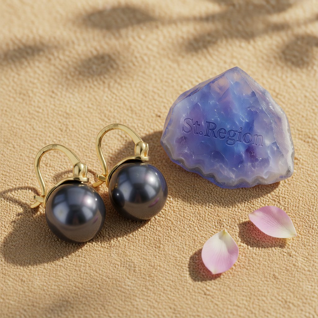 Gray Pearl and 18K Gold-Plated Huggie Earrings, gold huggie earrings, botanical inspired, detail close-up