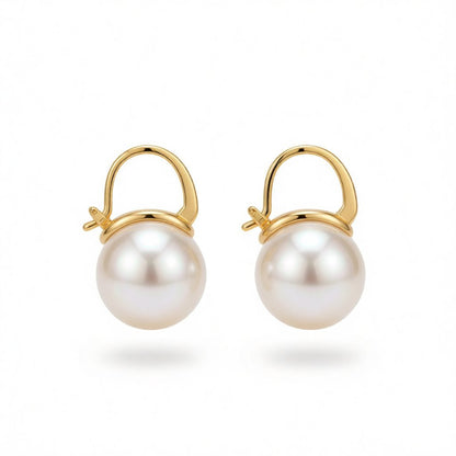 Pearl and 18K Gold-Plated Huggie Earrings, gold huggie earrings, elegant gift for her, side view