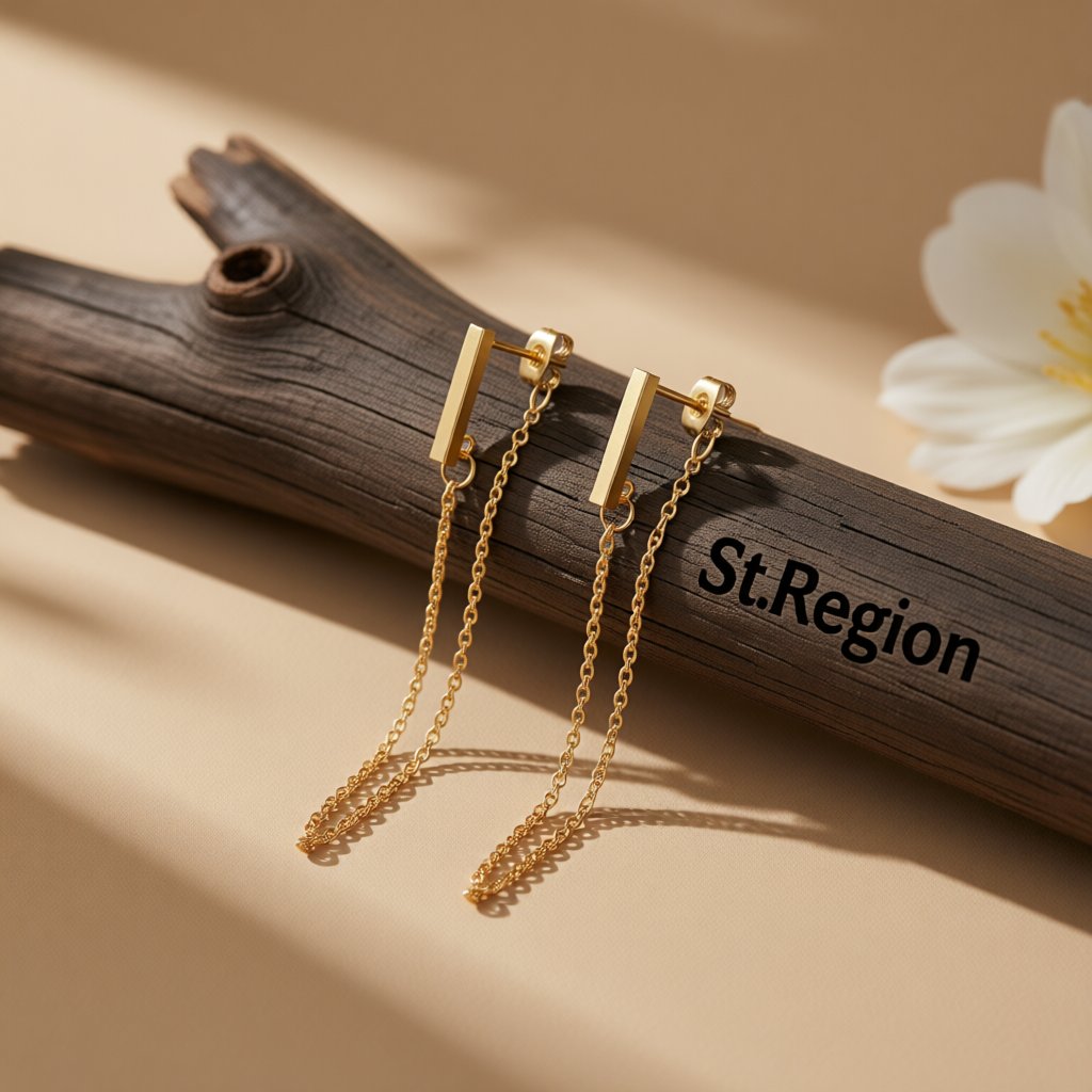 18K Gold-Plated Chain Drop Earrings, dainty minimalist design, front view