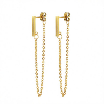 18K Gold-Plated Chain Drop Earrings, dainty minimalist design, side view