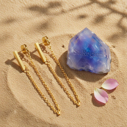 18K Gold-Plated Chain Drop Earrings, dainty minimalist design, detail close-up