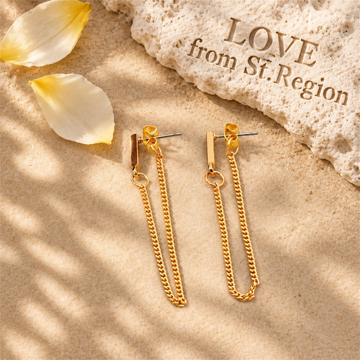18K Gold-Plated Chain Drop Earrings, dainty minimalist design, lifestyle look