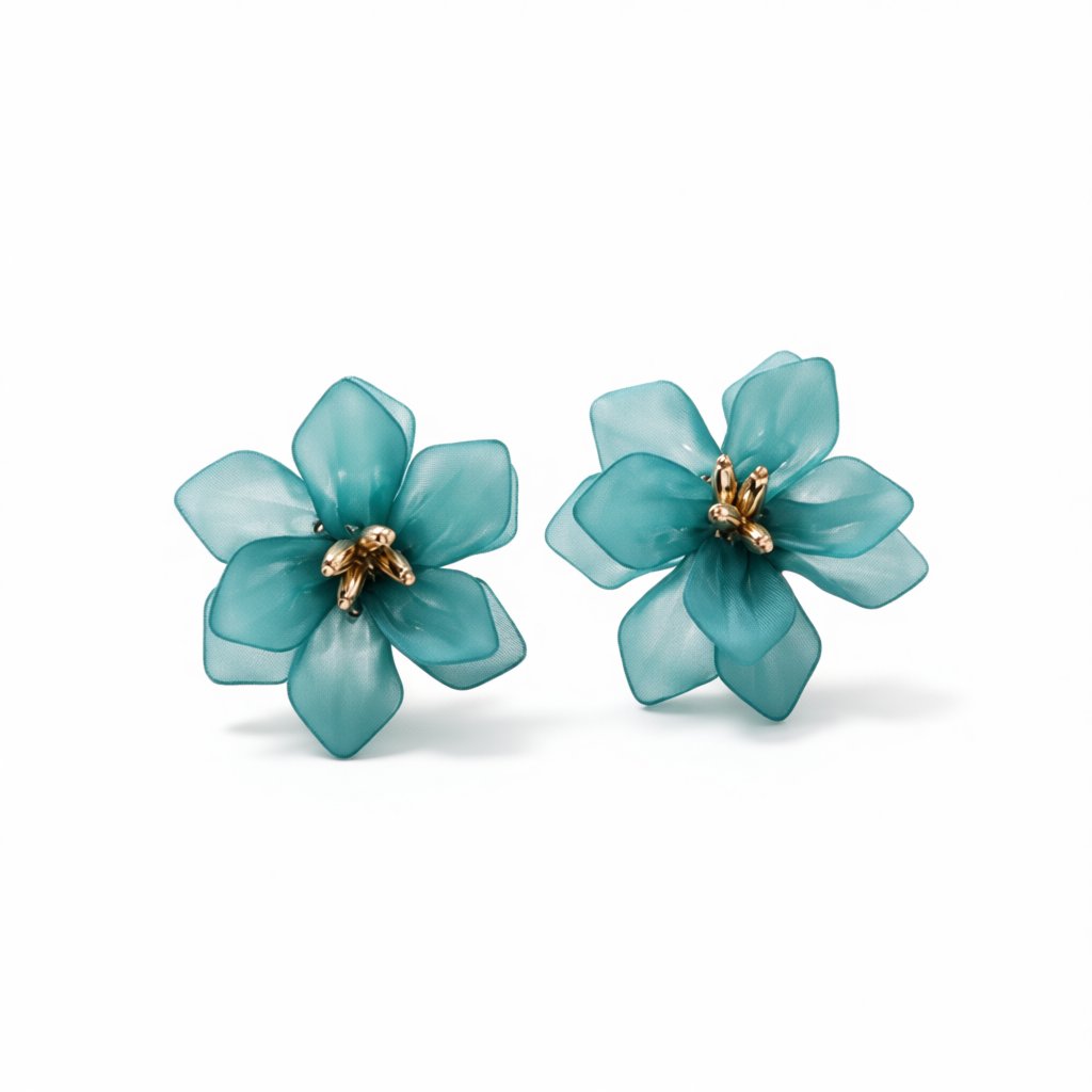 Blue Acrylic and 18K Gold-Plated Floral Stud Earrings, gold stud earrings for women, vintage-inspired design, side view