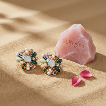Cubic Zirconia and Pearl 18k Gold-Plated Botany Stud Earrings, gold stud earrings for women, detail close-up