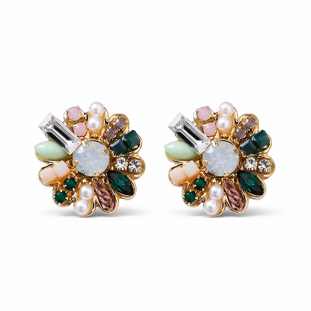 Cubic Zirconia and Pearl 18k Gold-Plated Botany Stud Earrings, gold stud earrings for women, elegant gift for her, side view