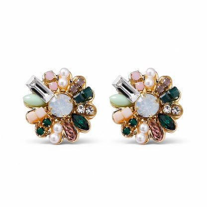 Cubic Zirconia and Pearl 18k Gold-Plated Botany Stud Earrings, gold stud earrings for women, elegant gift for her, side view