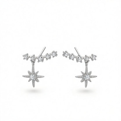 Cubic Zirconia and Silver-Plated Star Ear Climber, silver drop earrings for women, botanical inspired, side view