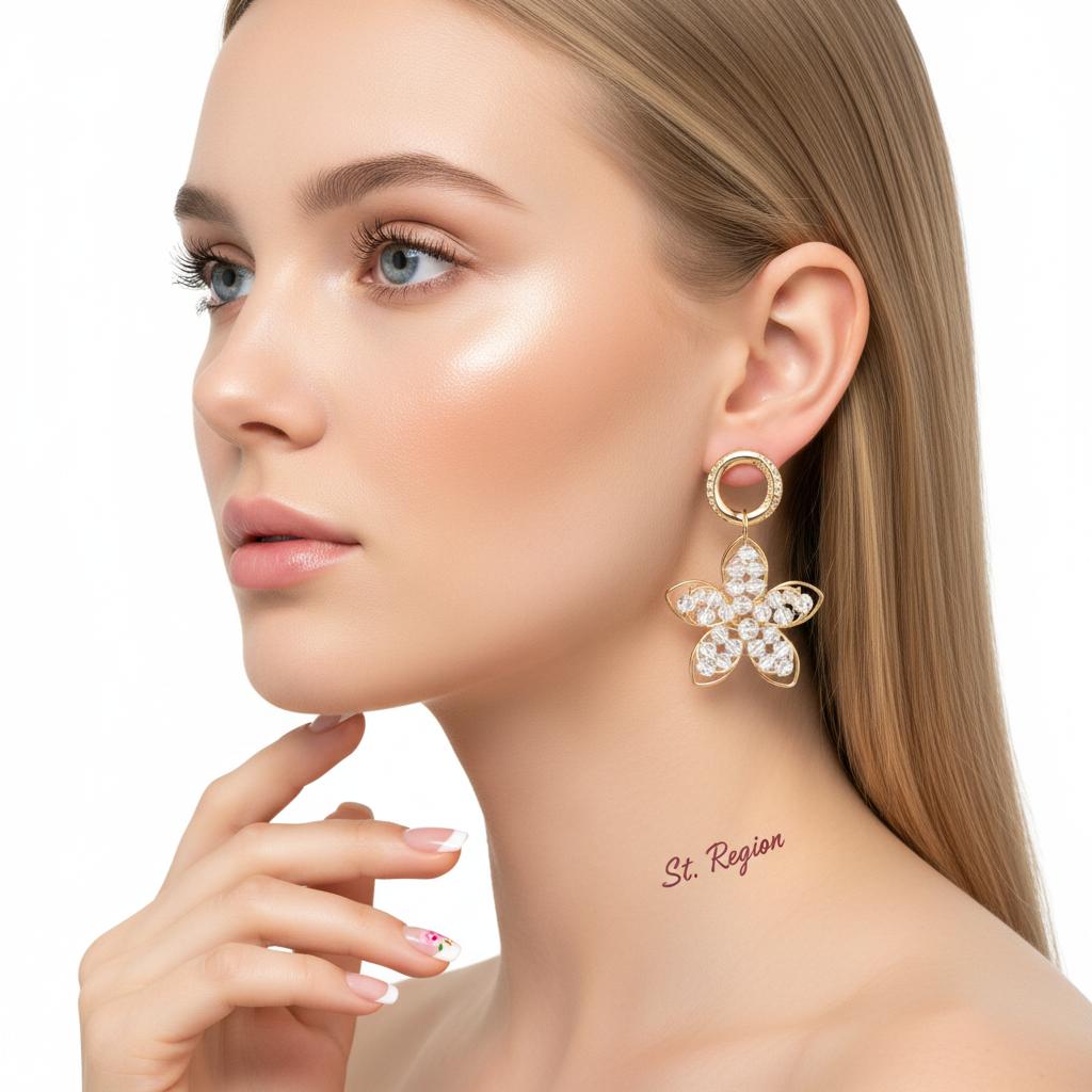 18K Gold-Plated Beaded Floral Drop Earrings, gold drop earrings for women, botanical inspired, styled look