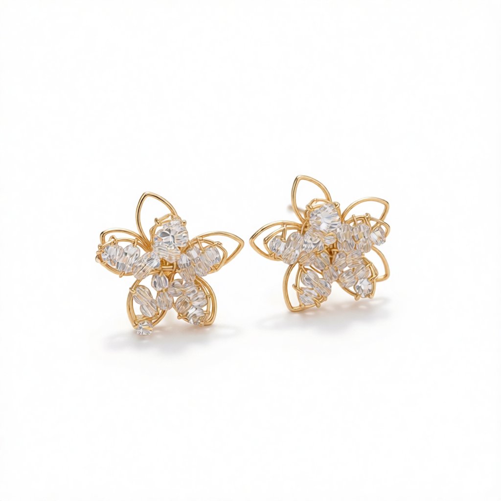 18K Gold-Plated Beaded Floral Stud Earrings