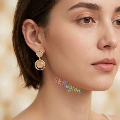 Cat's Eye and 18K Gold-Plated Round Drop Earrings, gold drop earrings for women, everyday style, styled look