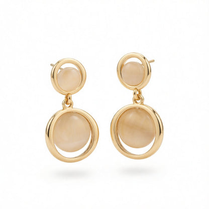 Cat's Eye and 18K Gold-Plated Round Drop Earrings, gold drop earrings for women, everyday style, side view