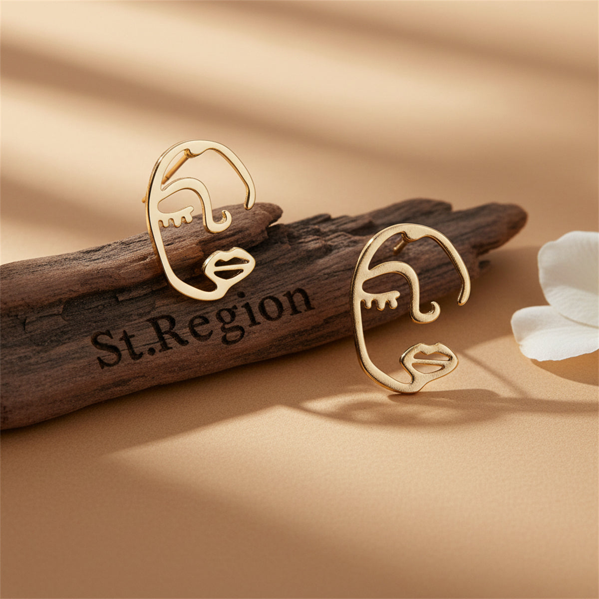 18K Gold-Plated Abstract Face Stud Earrings - Street Region